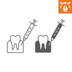 Dental anesthesia line and solid icon, outline style icon for web site or mobile app, dentistry and stomatology, tooth and syringe vector icon, simple vector illustration, vector graphics.