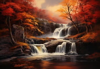 Majestic Autumn Waterfall Landscape