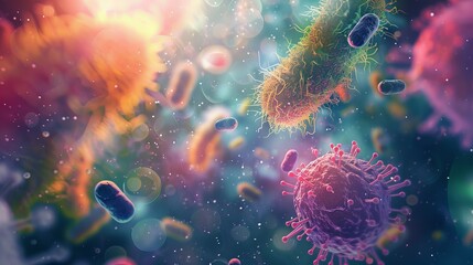 Otherworldly microscopic universe: intricate bacteria and microorganisms in vivid detail - scientific background image