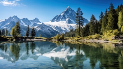 Majestic mountain landscape with serene lake reflection