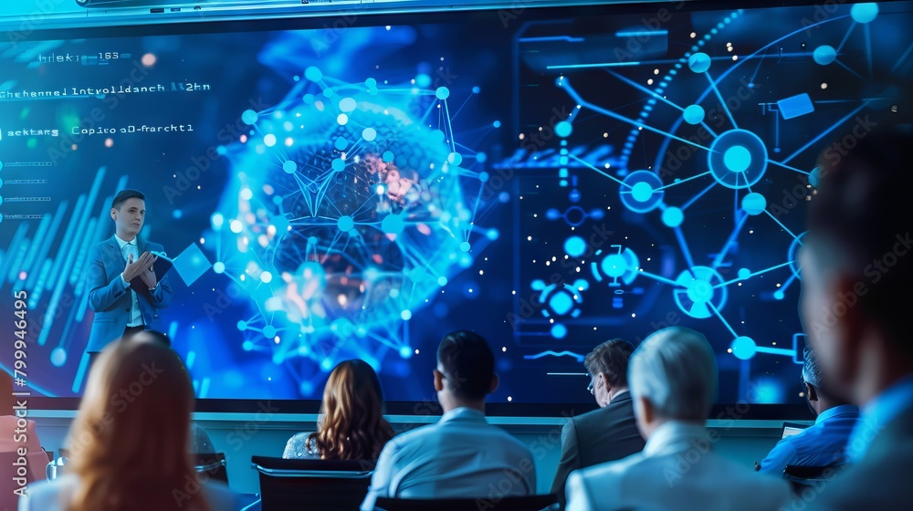 Poster dynamic science and technology presentation background template: engaging visuals for informative pr