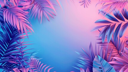 Colorful tropical foliage in vibrant blue and pink hues, ideal for backgrounds and design themes.