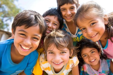 Fototapeta premium Portrait Of asian Children Hanging Out With Friends In Countryside Together
