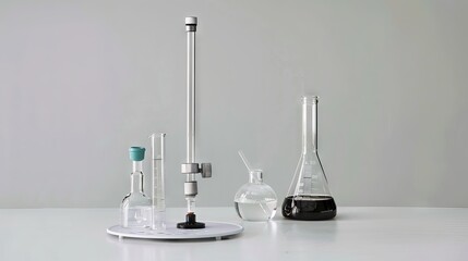 Chemistry laboratory equipment: titration setup with burette and conical flask for scientific experimentation and analysis