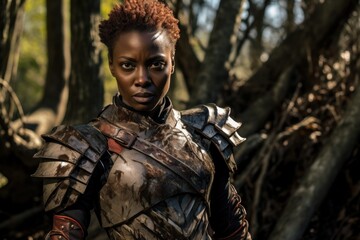 Warrior in Armored Costume in Forest