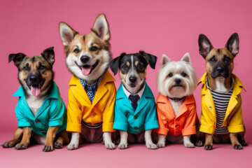 group of dogs fashionable, pet party illustration