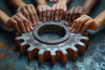 Gear cog business wheel team teamwork hand concept people office together unity group