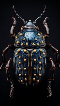 A blue and gold beetle with a detailed and realistic appearance.