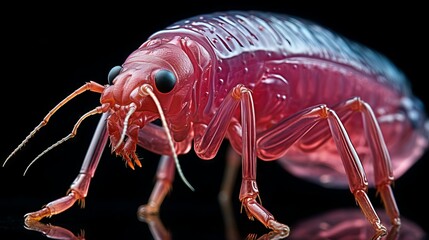 A detailed and realistic 3D rendering of a translucent pink alien insect.