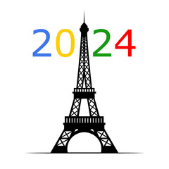 2024 Eiffel Tower Olympic Icon Isolated on a White Background