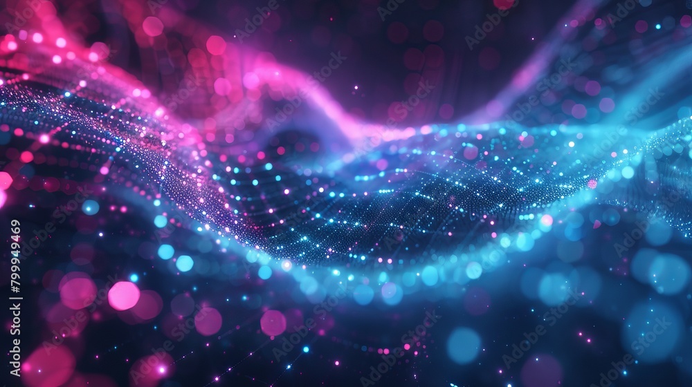 Poster abstract digital wave of particles - futuristic technology background vector with dynamic point wave