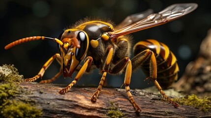 A yellowjacket wasp in extreme close up