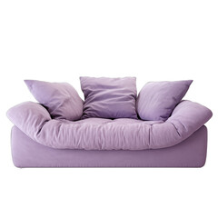 Plush purple sofa isolated on white background 3D rendering