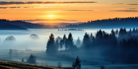 Breathtaking Sunrise Over Misty Mountain Landscape