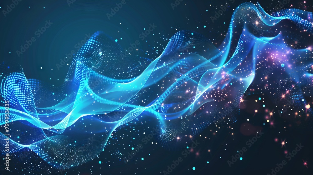 Poster abstract digital wave of particles - futuristic technology background vector with dynamic point wave