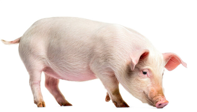 Albino Schwein isoliert auf wei&szlig;en Hintergrund, Freisteller