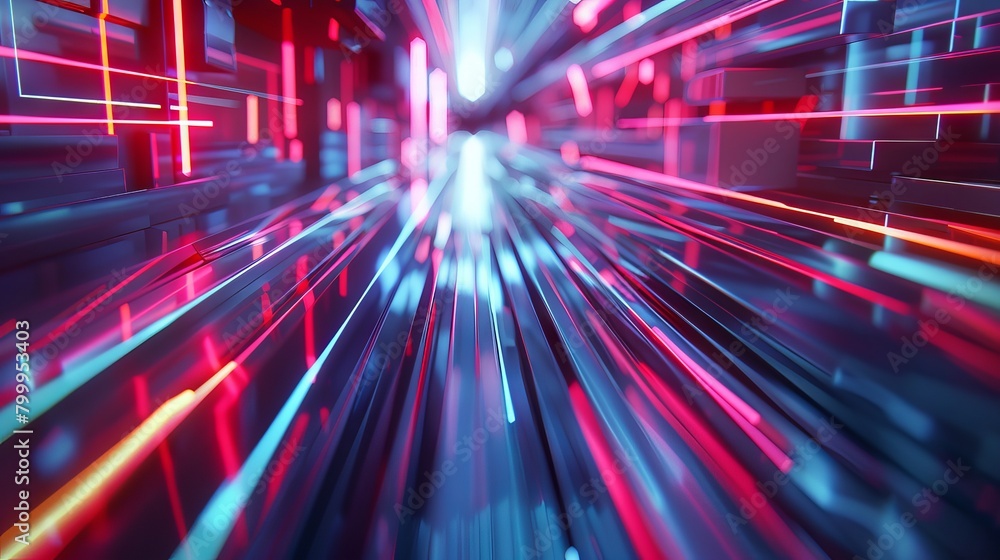 Poster dynamic technological lines abstract background with vibrant light effects - 3d rendered futuristic 