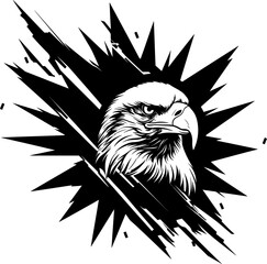 Eagle head breaking throught the background silhouette icon in black color. Vector template design illustration.