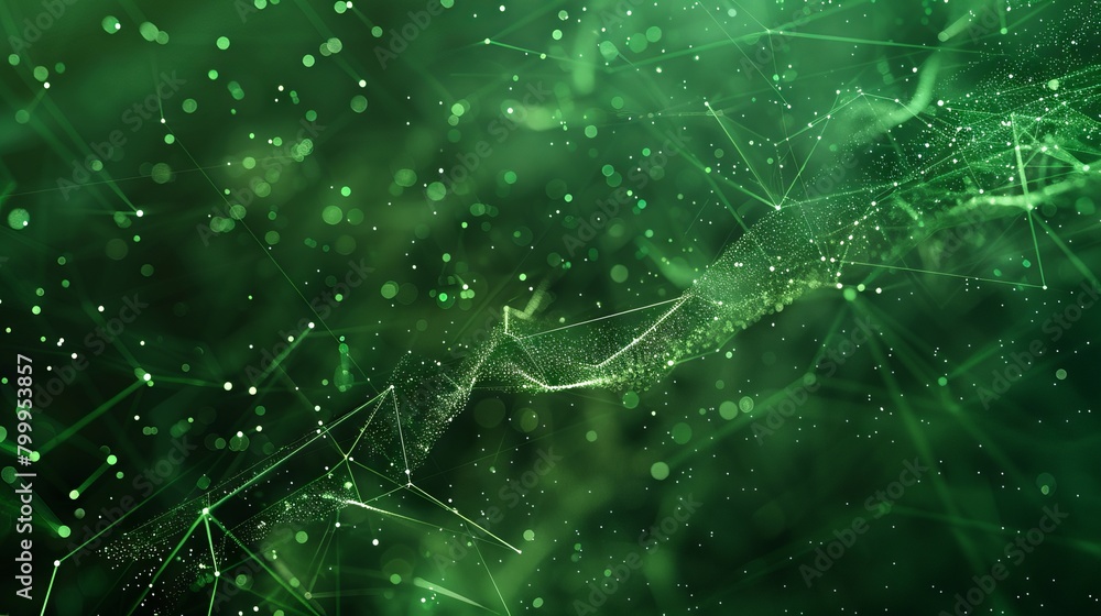 Poster vibrant green abstract background with dynamic lines and dots - big data, technology, and science co