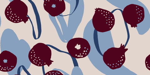 Vector seamless pattern with pomegranate fruits. Modern print. Seamless pattern. Hand drawn style.