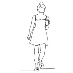 a girl takes a drink at a walk