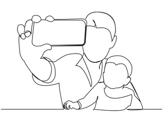 Dad with a baby in his arms makes selfi