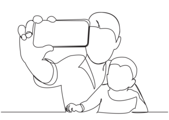 Dad with a baby in his arms makes selfi