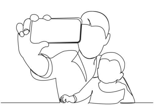 Dad with a baby in his arms makes selfi