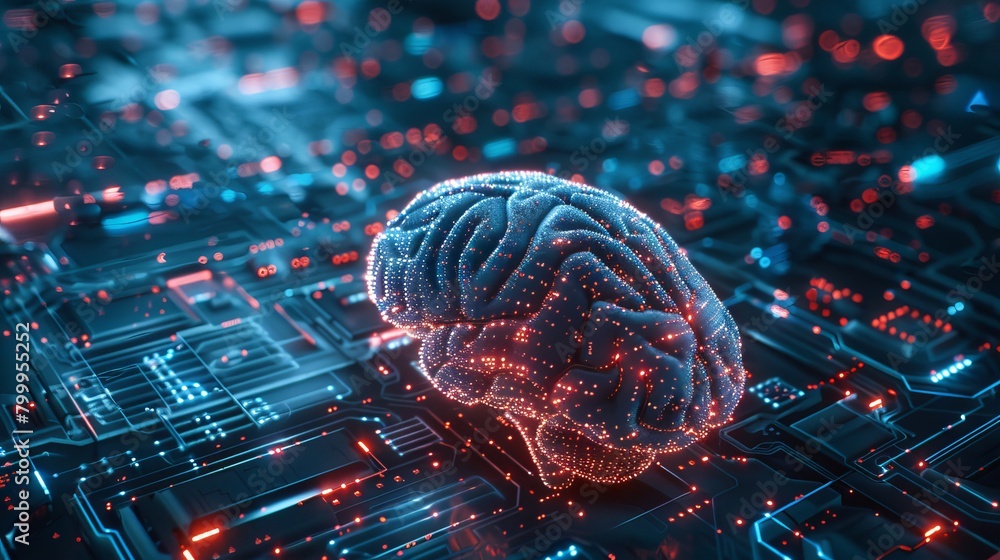 Aufkleber vibrant 3d render: artificial intelligence digital brain background concept with glowing neural netw