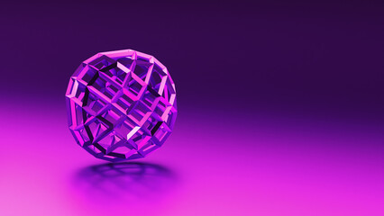 A violet sphere is levitating in midair on a background of magenta, creating a mesmerizing visual effect. The electric blue font event is a captivating entertainment experience