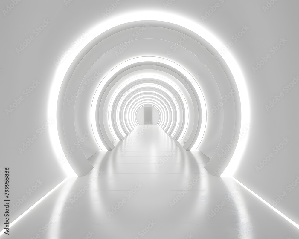 Aufkleber abstract white background with glowing neon light tunnel and empty space for product presentation