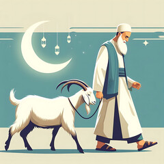 eid al-adha illustration with goat and man