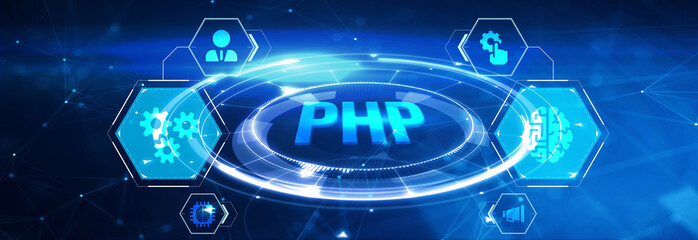 Business, Technology, Internet and network concept. PHP abbreviation. Modern technology concept. 3d illustration