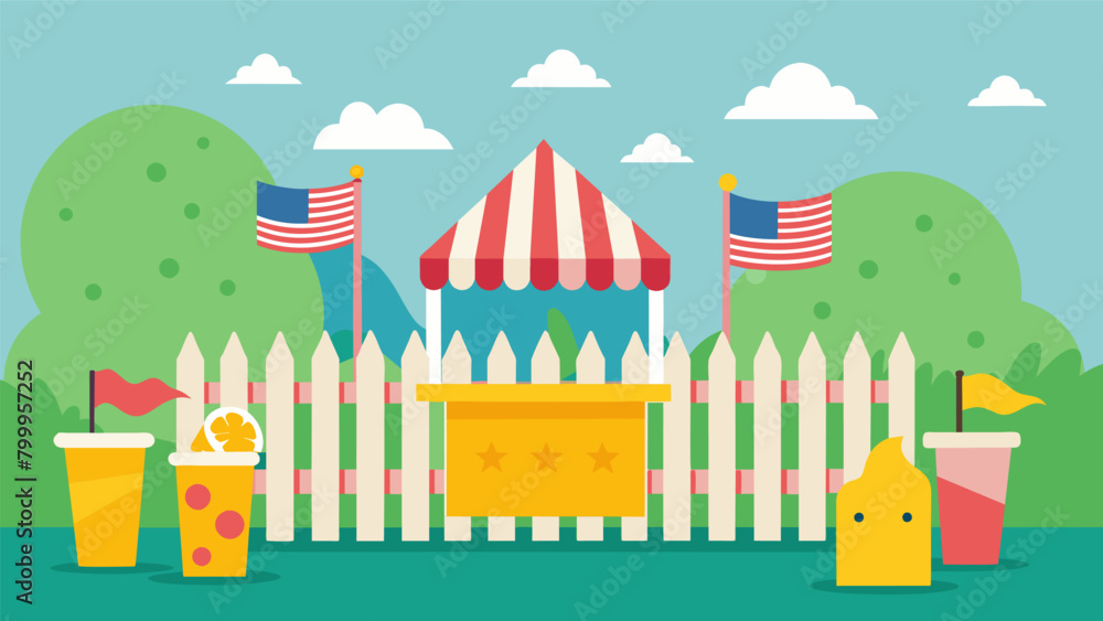 Poster the childrens homemade lemonade stand is surrounded by a picket fence adorned with miniature america