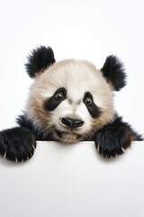 Obraz premium Panda bear holding a sign with Carnivore, Toy, Panda, and other words