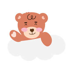 Adorable baby bear sleeping on the moon