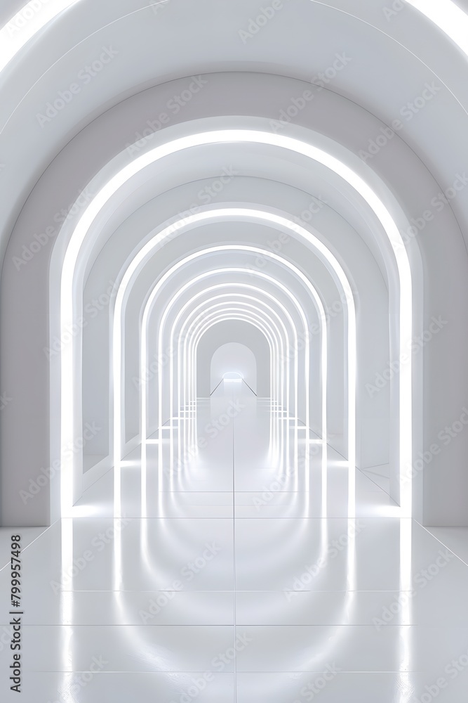 Aufkleber abstract white background with glowing neon light tunnel and empty space for product presentation