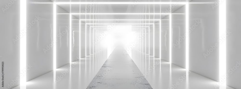 Aufkleber abstract white background with glowing neon light tunnel and empty space for product presentation