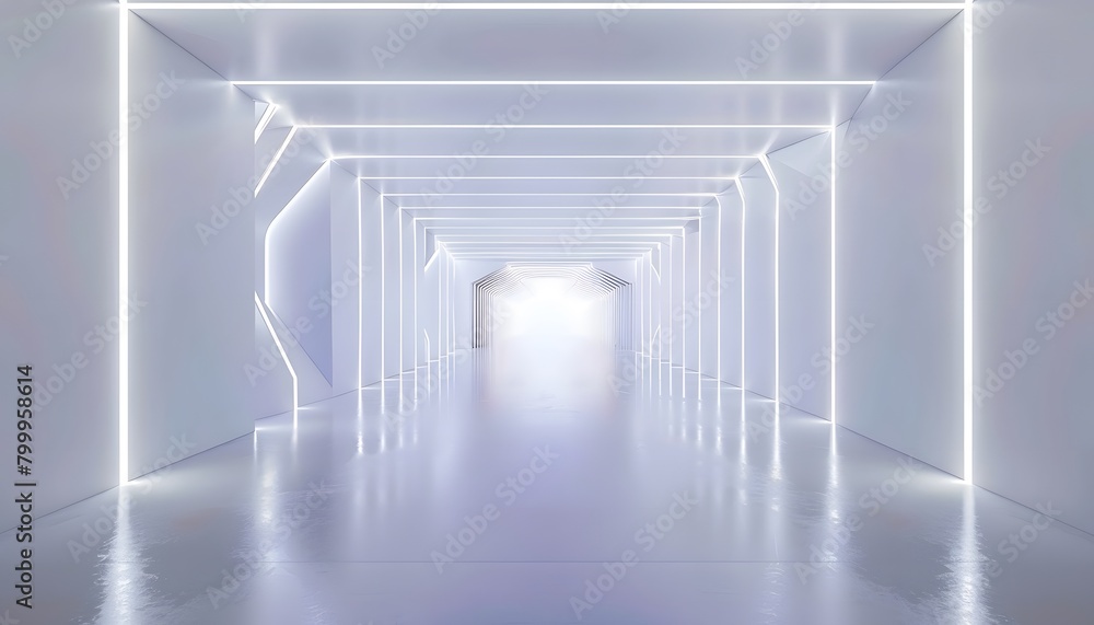 Aufkleber abstract white background with glowing neon light tunnel and empty space for product presentation