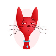Elegant Red Cat who looking away, with a blue accessories. Isolated illustration for websites, avatar, card and more design