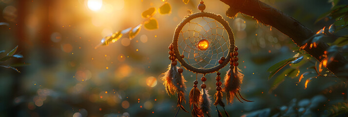  Immerse yourself in the calming presence of a dr,
Dream catcher hanging outside in the morning
