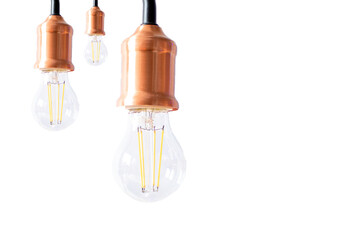 Close-up of light bulbs isolated on white background with copy space