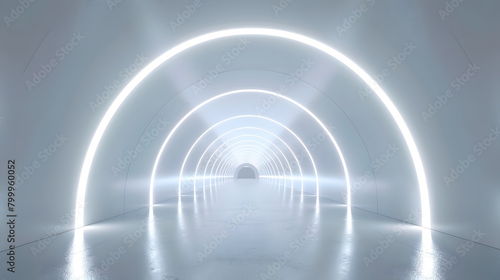 Aufkleber abstract white background with glowing neon light tunnel and empty space for product presentation