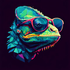 chameleon wearing sunglasses on a solid color background vector art digital art faceted minimal,generate ai