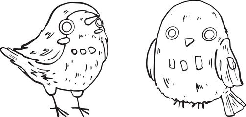 Small bird cute character design isolated  icon set Outline Simple vector illustration.