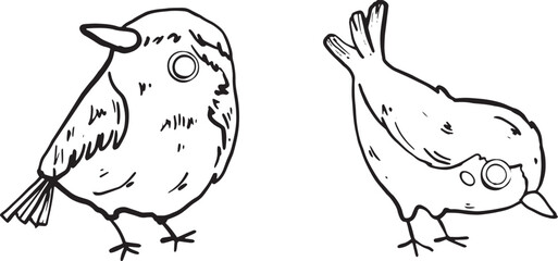 Small bird cute character design isolated  icon set Outline Simple vector illustration.