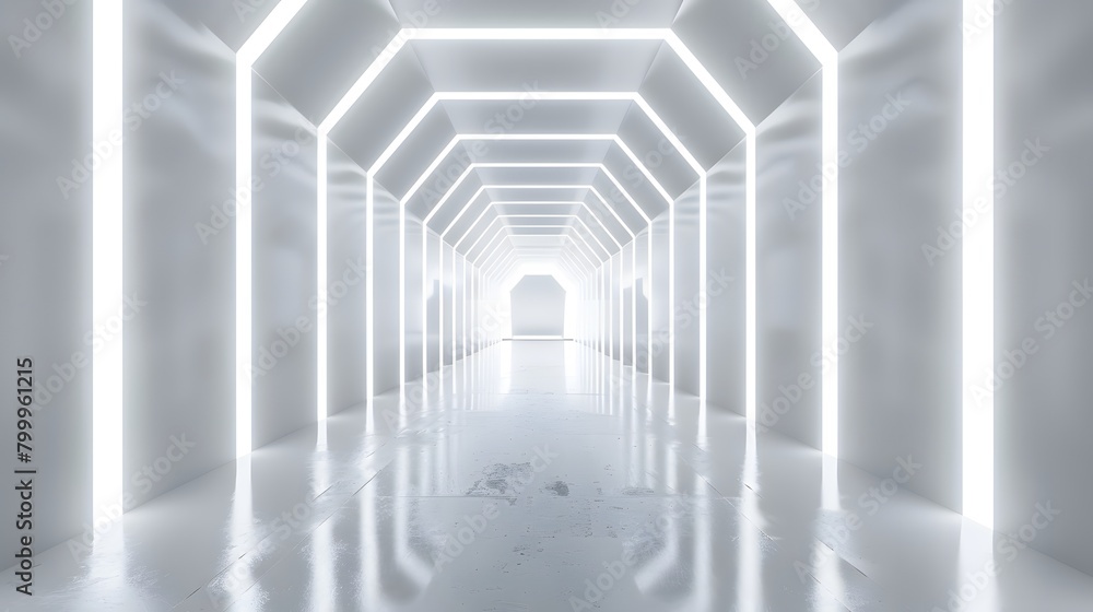 Aufkleber abstract white background with glowing neon light tunnel and empty space for product presentation
