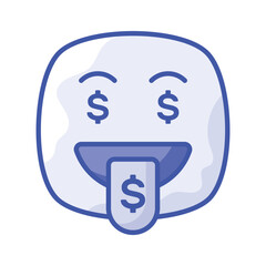 Rich emoji vector design, greedy expressions, dollar sign on tongue
