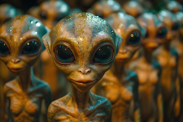 Intriguing Alien Figurine Collection Display in Vivid Detail