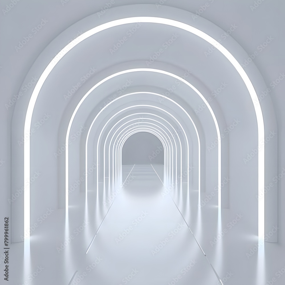 Aufkleber abstract white background with glowing neon light tunnel and empty space for product presentation